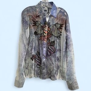 SPY Womens Y2K Sheer Long Sleeve Button Down Top Size Medium